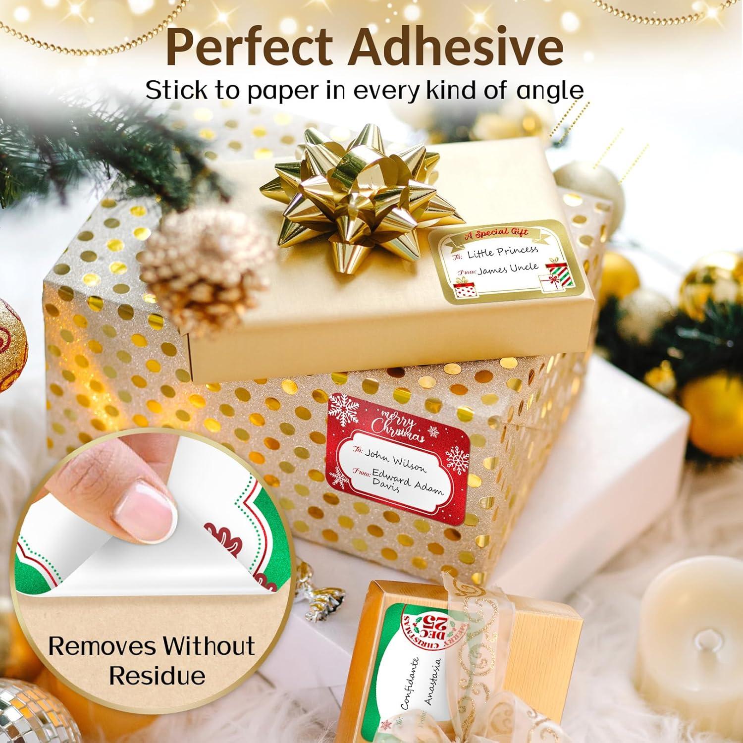 image120Pcs Foil Christmas Gift Tags Stickers for Presents 12 Jumbo Designs Sooez Self Adhesive to and from Labels Xmas Peel and Stick Gift Name Tags Festival Holiday Christmas Wrapping AccessoriesWhite Paper