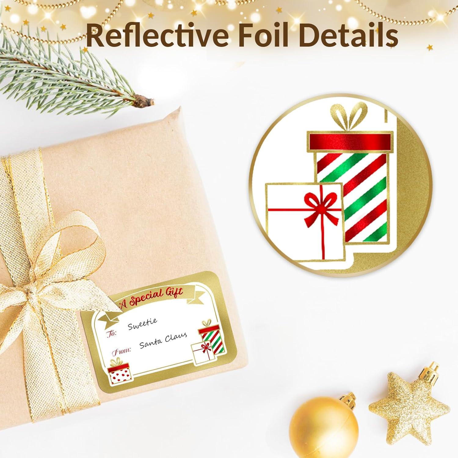 image120Pcs Foil Christmas Gift Tags Stickers for Presents 12 Jumbo Designs Sooez Self Adhesive to and from Labels Xmas Peel and Stick Gift Name Tags Festival Holiday Christmas Wrapping AccessoriesWhite Paper