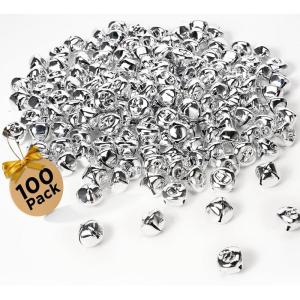 image100PCS 1 Inch Jingle Bells Christmas Metal Bells Craft for Christmas Festival Party Wedding Decorations DIY Project Large Jingle Bells Bulk Silver