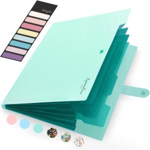 imageSooez Accordion File Organizer Letter Size Expanding File Folder with Labels 5 Pocket Folders for Documents Portable Paper Bill Receipt Organizer for Home School Office Supplies BlackGreen