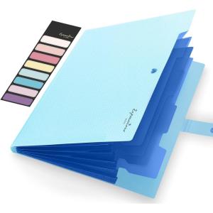 imageSooez Accordion File Organizer Letter Size Expanding File Folder with Labels 5 Pocket Folders for Documents Portable Paper Bill Receipt Organizer for Home School Office Supplies BlackSky Blue