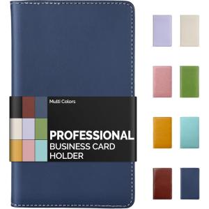 imageSooez Leather Professional Business Card Book Holder Organizer 240 Capacity Credit Card Booklet PU Name Cards Holder Storage File for Men Women BlackBlue