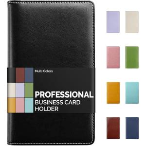 imageSooez Leather Professional Business Card Book Holder Organizer 240 Capacity Credit Card Booklet PU Name Cards Holder Storage File for Men Women BlackBlack