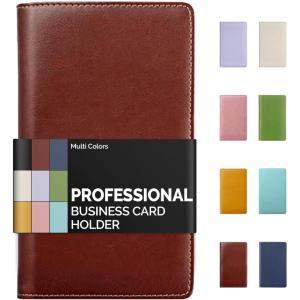 imageSooez Leather Professional Business Card Book Holder Organizer 240 Capacity Credit Card Booklet PU Name Cards Holder Storage File for Men Women BlackBrown