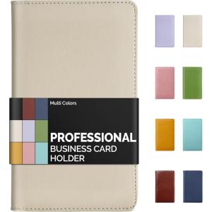 imageSooez Leather Professional Business Card Book Holder Organizer 240 Capacity Credit Card Booklet PU Name Cards Holder Storage File for Men Women BlackBeige