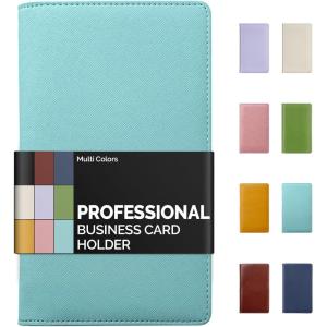 imageSooez Leather Professional Business Card Book Holder Organizer 240 Capacity Credit Card Booklet PU Name Cards Holder Storage File for Men Women BlackMint Green
