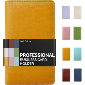 imageSooez Leather Professional Business Card Book Holder Organizer 240 Capacity Credit Card Booklet PU Name Cards Holder Storage File for Men Women BlackOrange