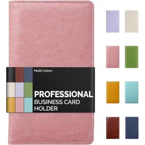 imageSooez Leather Professional Business Card Book Holder Organizer 240 Capacity Credit Card Booklet PU Name Cards Holder Storage File for Men Women BlackPink