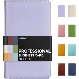 imageSooez Leather Professional Business Card Book Holder Organizer 240 Capacity Credit Card Booklet PU Name Cards Holder Storage File for Men Women BlackPurple