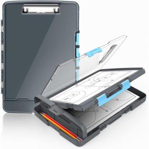 imageSooez Original Clipboard with 2 Storage ampamp Pen Holder Heavy Duty Clip Boards 85x11 with Dual Storage Clearview Dry Erase Coach Clipboard with Real Hinge High Capacity School ampamp Office SuppliesGray  Blue