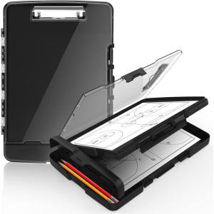 imageSooez Original Clipboard with 2 Storage ampamp Pen Holder Heavy Duty Clip Boards 85x11 with Dual Storage Clearview Dry Erase Coach Clipboard with Real Hinge High Capacity School ampamp Office SuppliesBlack