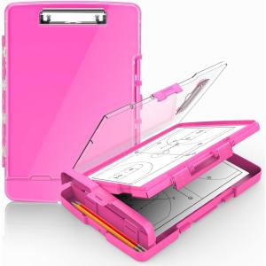 imageSooez Original Clipboard with 2 Storage ampamp Pen Holder Heavy Duty Clip Boards 85x11 with Dual Storage Clearview Dry Erase Coach Clipboard with Real Hinge High Capacity School ampamp Office SuppliesPink