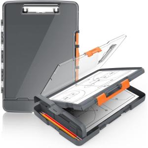 imageSooez Original Clipboard with 2 Storage ampamp Pen Holder Heavy Duty Clip Boards 85x11 with Dual Storage Clearview Dry Erase Coach Clipboard with Real Hinge High Capacity School ampamp Office SuppliesGray  Orange