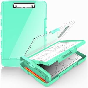 imageSooez Original Clipboard with 2 Storage ampamp Pen Holder Heavy Duty Clip Boards 85x11 with Dual Storage Clearview Dry Erase Coach Clipboard with Real Hinge High Capacity School ampamp Office SuppliesTurquoise