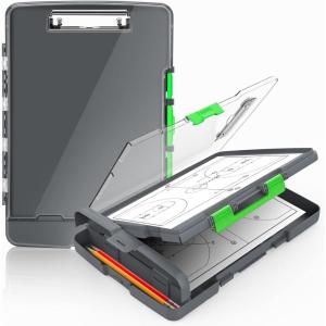 imageSooez Original Clipboard with 2 Storage ampamp Pen Holder Heavy Duty Clip Boards 85x11 with Dual Storage Clearview Dry Erase Coach Clipboard with Real Hinge High Capacity School ampamp Office SuppliesGray  Green