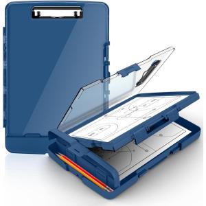 imageSooez Original Clipboard with 2 Storage ampamp Pen Holder Heavy Duty Clip Boards 85x11 with Dual Storage Clearview Dry Erase Coach Clipboard with Real Hinge High Capacity School ampamp Office SuppliesDark Blue