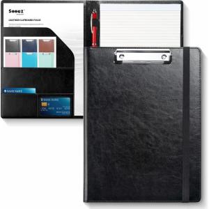 imageSooez Premium PU Leather Padfolio Clipboard with Notepad Letter Size BlackBlack