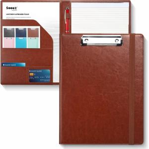 imageSooez Premium PU Leather Padfolio Clipboard with Notepad Letter Size BlackBrown