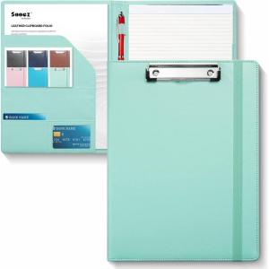 imageSooez Premium PU Leather Padfolio Clipboard with Notepad Letter Size BlackMint Green