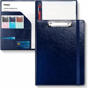imageSooez Premium PU Leather Padfolio Clipboard with Notepad Letter Size BlackNavy Blue
