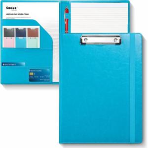imageSooez Premium PU Leather Padfolio Clipboard with Notepad Letter Size BlackTurquoise
