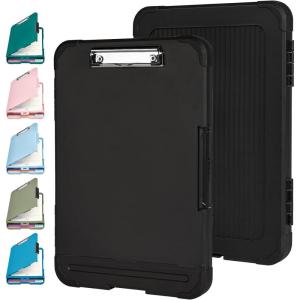 imageSooez Reinforced Clipboard with Storage Inner Plastic Folder Attached Heavy Duty Plastic Clip Boards 85x11 with Pen Holder High Capacity Nursing Clipboard for Teacher Office Home Letter  A4 SizeBlack