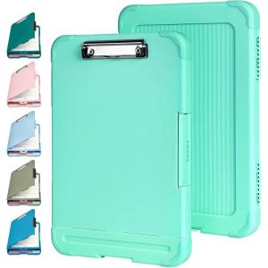 imageSooez Reinforced Clipboard with Storage Inner Plastic Folder Attached Heavy Duty Plastic Clip Boards 85x11 with Pen Holder High Capacity Nursing Clipboard for Teacher Office Home Letter  A4 SizeMint Green