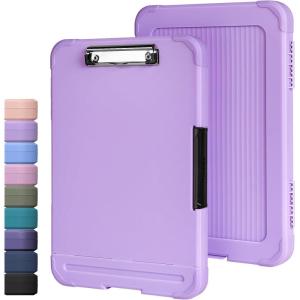 imageSooez Reinforced Clipboard with Storage Inner Plastic Folder Attached Heavy Duty Plastic Clip Boards 85x11 with Pen Holder High Capacity Nursing Clipboard for Teacher Office Home Letter  A4 SizeLight Purple