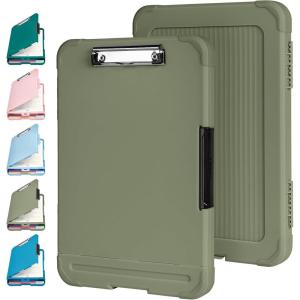 imageSooez Reinforced Clipboard with Storage Inner Plastic Folder Attached Heavy Duty Plastic Clip Boards 85x11 with Pen Holder High Capacity Nursing Clipboard for Teacher Office Home Letter  A4 SizeGreen