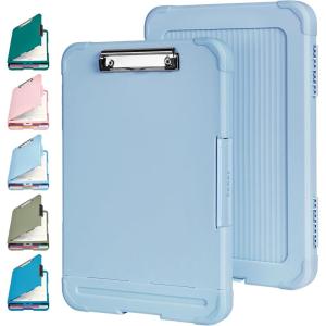 imageSooez Reinforced Clipboard with Storage Inner Plastic Folder Attached Heavy Duty Plastic Clip Boards 85x11 with Pen Holder High Capacity Nursing Clipboard for Teacher Office Home Letter  A4 SizeHaze Blue