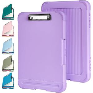 imageSooez Reinforced Clipboard with Storage Inner Plastic Folder Attached Heavy Duty Plastic Clip Boards 85x11 with Pen Holder High Capacity Nursing Clipboard for Teacher Office Home Letter  A4 SizeLavender Purple
