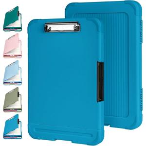 imageSooez Reinforced Clipboard with Storage Inner Plastic Folder Attached Heavy Duty Plastic Clip Boards 85x11 with Pen Holder High Capacity Nursing Clipboard for Teacher Office Home Letter  A4 SizeGrey Blue