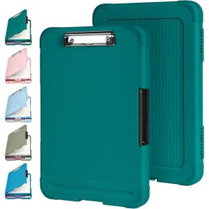 imageSooez Reinforced Clipboard with Storage Inner Plastic Folder Attached Heavy Duty Plastic Clip Boards 85x11 with Pen Holder High Capacity Nursing Clipboard for Teacher Office Home Letter  A4 SizeDark Green