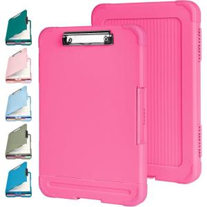 imageSooez Reinforced Clipboard with Storage Inner Plastic Folder Attached Heavy Duty Plastic Clip Boards 85x11 with Pen Holder High Capacity Nursing Clipboard for Teacher Office Home Letter  A4 SizeRose Pink