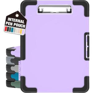 imageSooez Toughest Clipboard with Storage Internal Pen Pouch Included Letter A4 Size Shockproof Heavy Duty Plastic Clip Boards 85x11 High Capacity Clipboards Box Case for Contractor Trucker DriverLight Purple