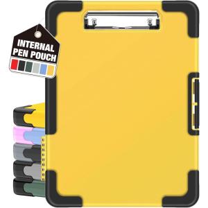 imageSooez Toughest Clipboard with Storage Internal Pen Pouch Included Letter A4 Size Shockproof Heavy Duty Plastic Clip Boards 85x11 High Capacity Clipboards Box Case for Contractor Trucker DriverYellow  Black Corner