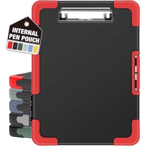 imageSooez Toughest Clipboard with Storage Internal Pen Pouch Included Letter A4 Size Shockproof Heavy Duty Plastic Clip Boards 85x11 High Capacity Clipboards Box Case for Contractor Trucker DriverBlack  Red Corner