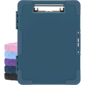 imageSooez Toughest Clipboard with Storage Internal Pen Pouch Included Letter A4 Size Shockproof Heavy Duty Plastic Clip Boards 85x11 High Capacity Clipboards Box Case for Contractor Trucker DriverDark Blue