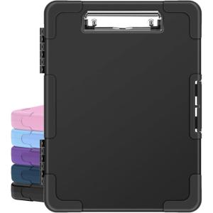 imageSooez Toughest Clipboard with Storage Internal Pen Pouch Included Letter A4 Size Shockproof Heavy Duty Plastic Clip Boards 85x11 High Capacity Clipboards Box Case for Contractor Trucker DriverBlack