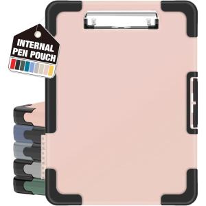 imageSooez Toughest Clipboard with Storage Internal Pen Pouch Included Letter A4 Size Shockproof Heavy Duty Plastic Clip Boards 85x11 High Capacity Clipboards Box Case for Contractor Trucker DriverLight Pink