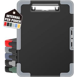 imageSooez Toughest Clipboard with Storage Internal Pen Pouch Included Letter A4 Size Shockproof Heavy Duty Plastic Clip Boards 85x11 High Capacity Clipboards Box Case for Contractor Trucker DriverBlack  Gray Corner