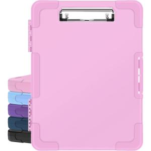 imageSooez Toughest Clipboard with Storage Internal Pen Pouch Included Letter A4 Size Shockproof Heavy Duty Plastic Clip Boards 85x11 High Capacity Clipboards Box Case for Contractor Trucker DriverPink