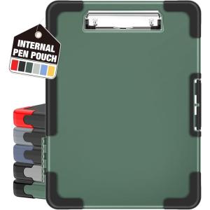 imageSooez Toughest Clipboard with Storage Internal Pen Pouch Included Letter A4 Size Shockproof Heavy Duty Plastic Clip Boards 85x11 High Capacity Clipboards Box Case for Contractor Trucker DriverGreen