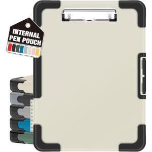imageSooez Toughest Clipboard with Storage Internal Pen Pouch Included Letter A4 Size Shockproof Heavy Duty Plastic Clip Boards 85x11 High Capacity Clipboards Box Case for Contractor Trucker DriverBeige