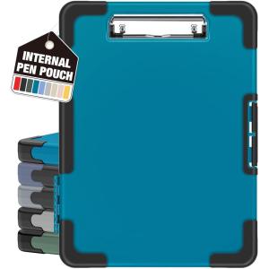 imageSooez Toughest Clipboard with Storage Internal Pen Pouch Included Letter A4 Size Shockproof Heavy Duty Plastic Clip Boards 85x11 High Capacity Clipboards Box Case for Contractor Trucker DriverGrey Blue