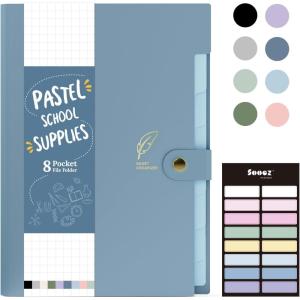imageSooez Aesthetic 8 Pocket Accordion File Organizer Pastels Expanding File Folder for Important Document with Labels Portable Receipt Bill Organizer for Office School Supplies Letter Size Olive GreenAll Haze Blue