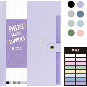 imageSooez Aesthetic 8 Pocket Accordion File Organizer Pastels Expanding File Folder for Important Document with Labels Portable Receipt Bill Organizer for Office School Supplies Letter Size Olive GreenAll Light Purple