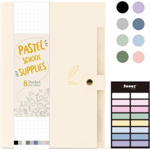 imageSooez Aesthetic 8 Pocket Accordion File Organizer Pastels Expanding File Folder for Important Document with Labels Portable Receipt Bill Organizer for Office School Supplies Letter Size Olive GreenBeige