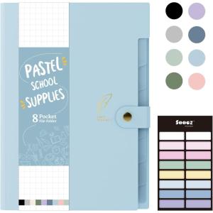 imageSooez Aesthetic 8 Pocket Accordion File Organizer Pastels Expanding File Folder for Important Document with Labels Portable Receipt Bill Organizer for Office School Supplies Letter Size Olive GreenLight Blue