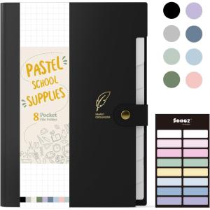 imageSooez Aesthetic 8 Pocket Accordion File Organizer Pastels Expanding File Folder for Important Document with Labels Portable Receipt Bill Organizer for Office School Supplies Letter Size Olive GreenBlack